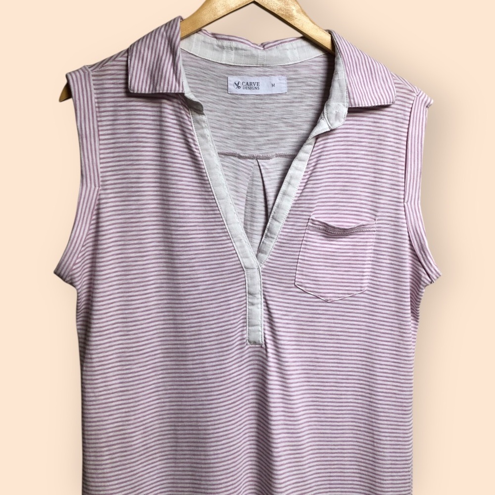 Carve Designs Organic Cotton Lavender Striped Sleeveless T-shirt Dress Women’s M - Picture 2 of 11